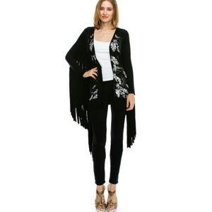 VOCAL Long Fringes Crystals Print New Cardigan